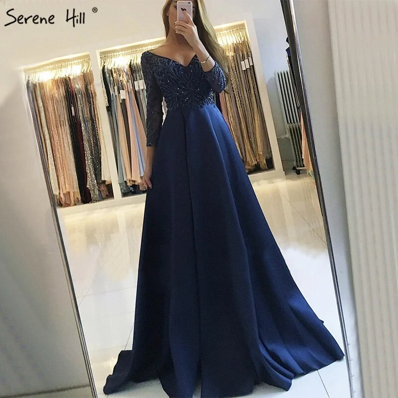 Year-End Sale On Sale No Return No Refund Sale Navy Blue Party Dress V-Neck Evening Gowns Satin Crystal Long Sleeve Fashion Formal Evening Dress Real Photo LA6158 Year-End Sale On Sale No Return No Refund Sale Navy Blue Party Dress V-Neck Evening Gowns Satin Crystal Long Sleeve Fashion Formal Evening Dress Real Photo LA6158
