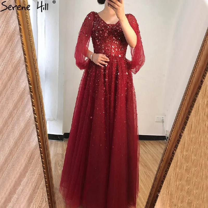 Limited Availability On Sale No Return No Refund  Serene Hill Wine Red Luxury Evening Dresses Gowns 2024 A-Line Beaded Sexy For Women Party Dress LA70855