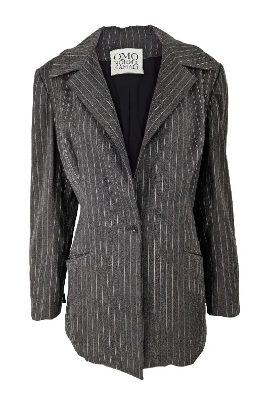 Can't Miss Vintage Womens Androgynous Grey Pinstripe Blazer, 1980s
