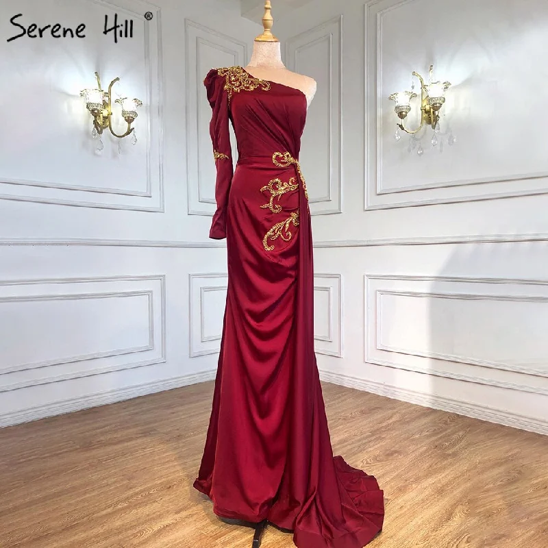 YEAR-End Sale Serene Hill Wine Red Satin Overskirt Evening Dresses Gowns 2024 Mermaid Elegant Sexy For Women Party LA71322