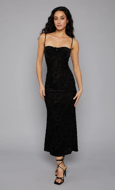 Act Fast Black Burnout Cupped Mesh Maxi Dress