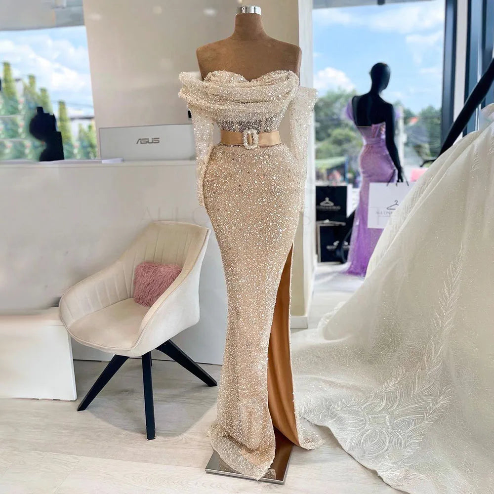 Reduced Prices Serene Hill Arabic Nude Elegant One Shoulder Beaded Luxury Dubai Evening Dresses Gowns For Women Wedding Party 2024 LA72318D