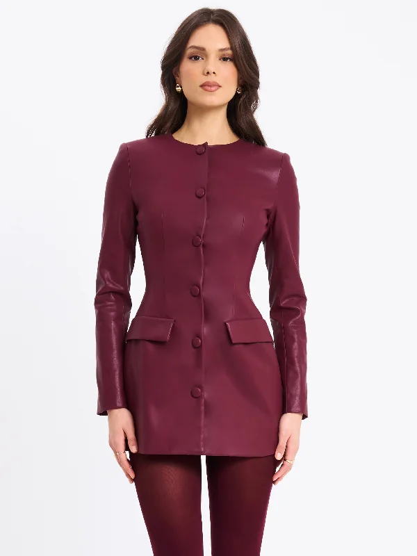 Year-End Sale Baila Burgundy Vegan Leather Blazer Mini Dress