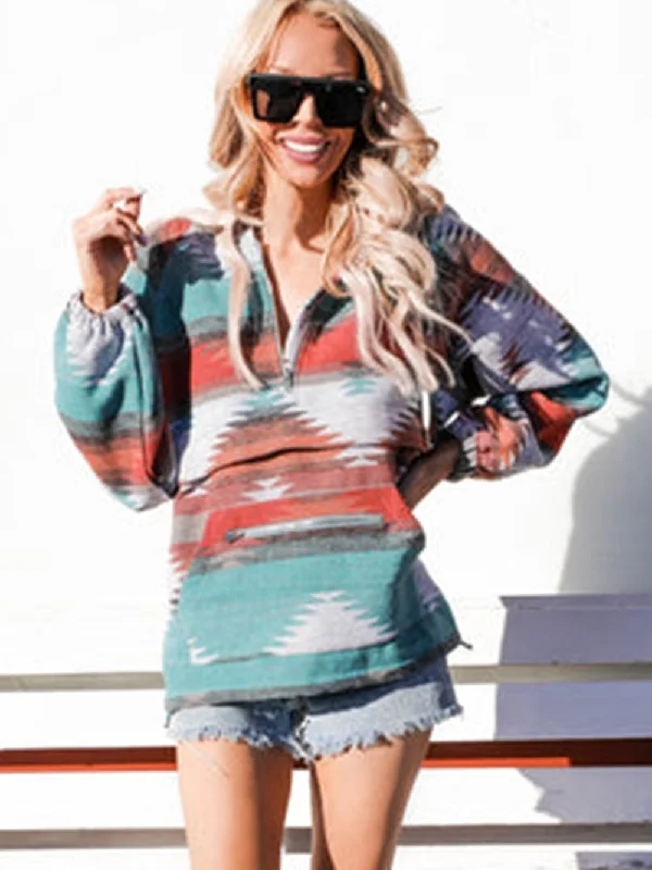 New Deals Geometric Print Long Sleeve Hoodie