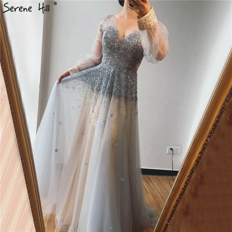Midnight Madness Real Photo Grey Deep-V Sexy Evening Dresses 2024 Long Sleeves Beading Sequined A-Line Evening Gowns Serene Hill LA70211 Midnight Madness Real Photo Grey Deep-V Sexy Evening Dresses 2024 Long Sleeves Beading Sequined A-Line Evening Gowns Serene Hill LA70211
