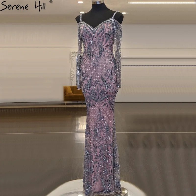 Deal Alert Serene Hill Grey Pink Beaded Mermaid Evening Dresses Gowns 2024 Luxury Elegant Sexy For Women Party LA71279