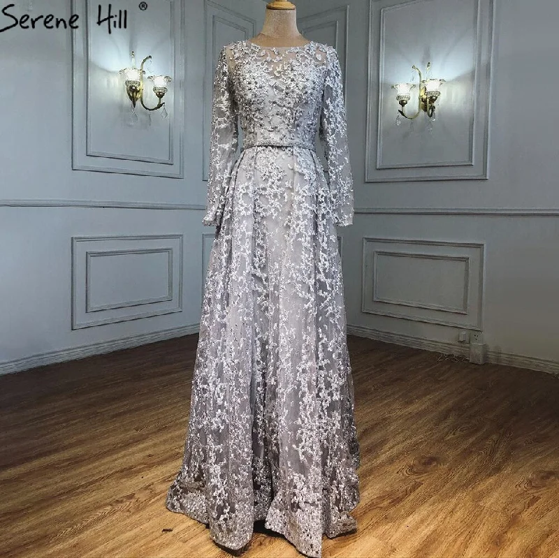 Epic Deals Serene Hill Muslim Grey A-Line Evening Dresses Gowns 2024 Lace Beaded Luxury For Woman Wedding Party LA71211 Epic Deals Serene Hill Muslim Grey A-Line Evening Dresses Gowns 2024 Lace Beaded Luxury For Woman Wedding Party LA71211