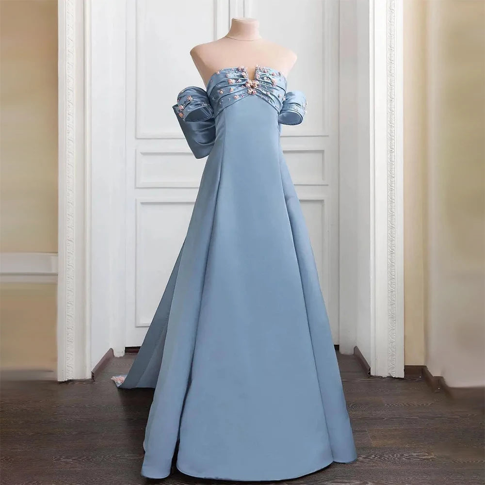 Super Sale Serene Hill Customized 2024 Arabic Strapless Blue Beaded A-Line Saudi Evening Gown for Formal Occasion LA72792 Super Sale Serene Hill Customized 2024 Arabic Strapless Blue Beaded A-Line Saudi Evening Gown for Formal Occasion LA72792
