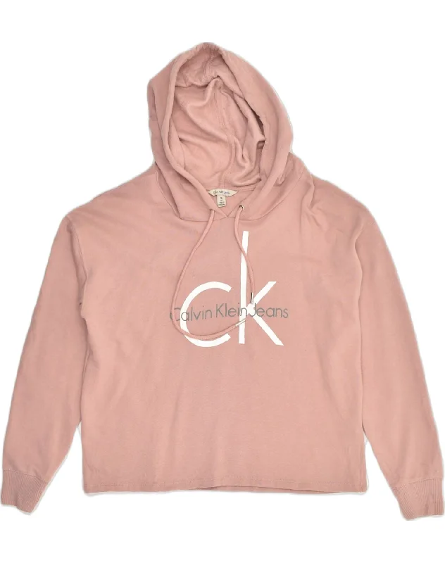 Doorbuster Deal CALVIN KLEIN Womens Graphic Hoodie Jumper UK 12 Medium Pink Cotton