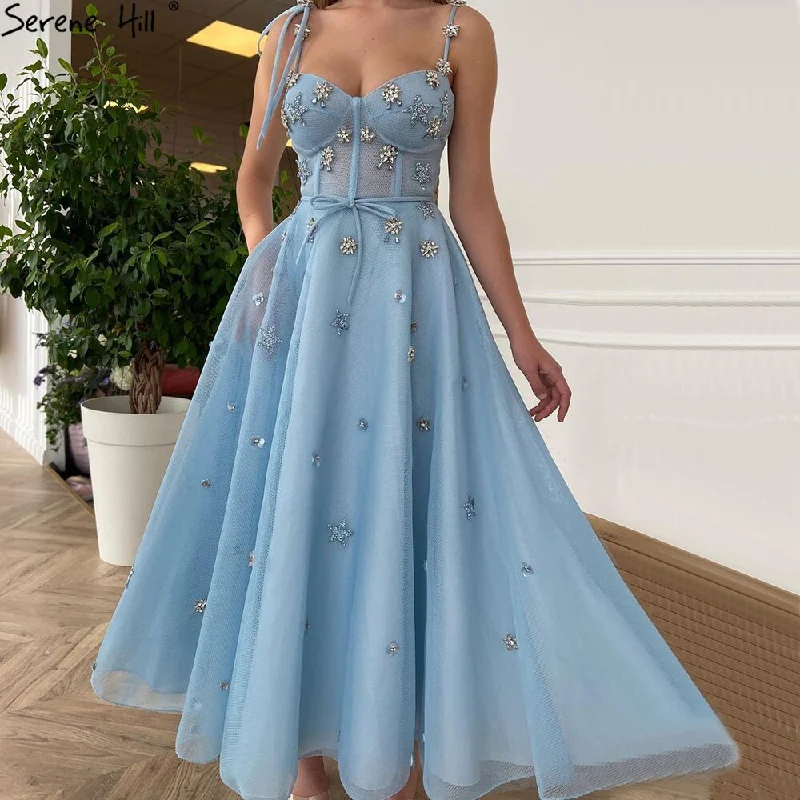 Discount Mania Serene Hill Blue Diamond A-line Evening Dresses Gowns 2024 Spaghetti Srtap Sexy Ankle Length For Women Party LA70862
