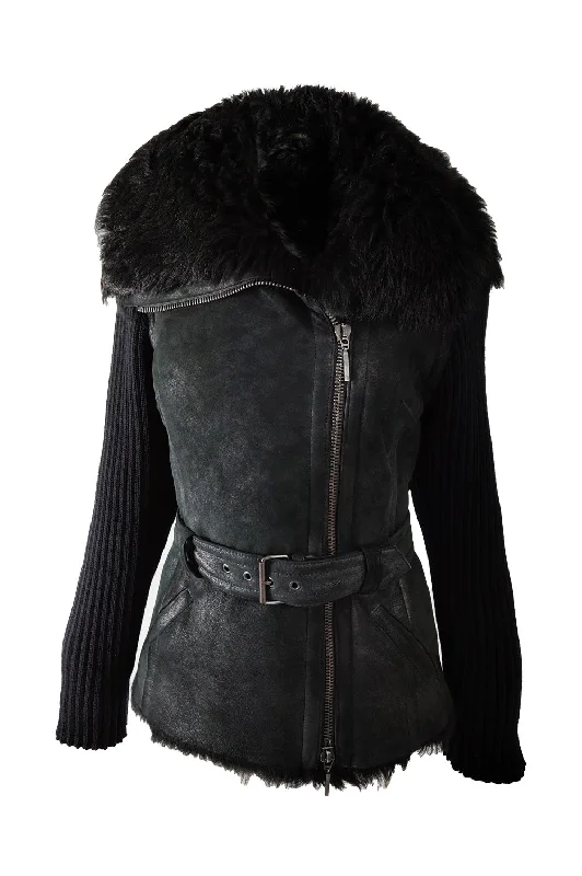 Exclusive Offers Plein Sud Vintage Black Shearling & Knit Moto Jacket, 1990s