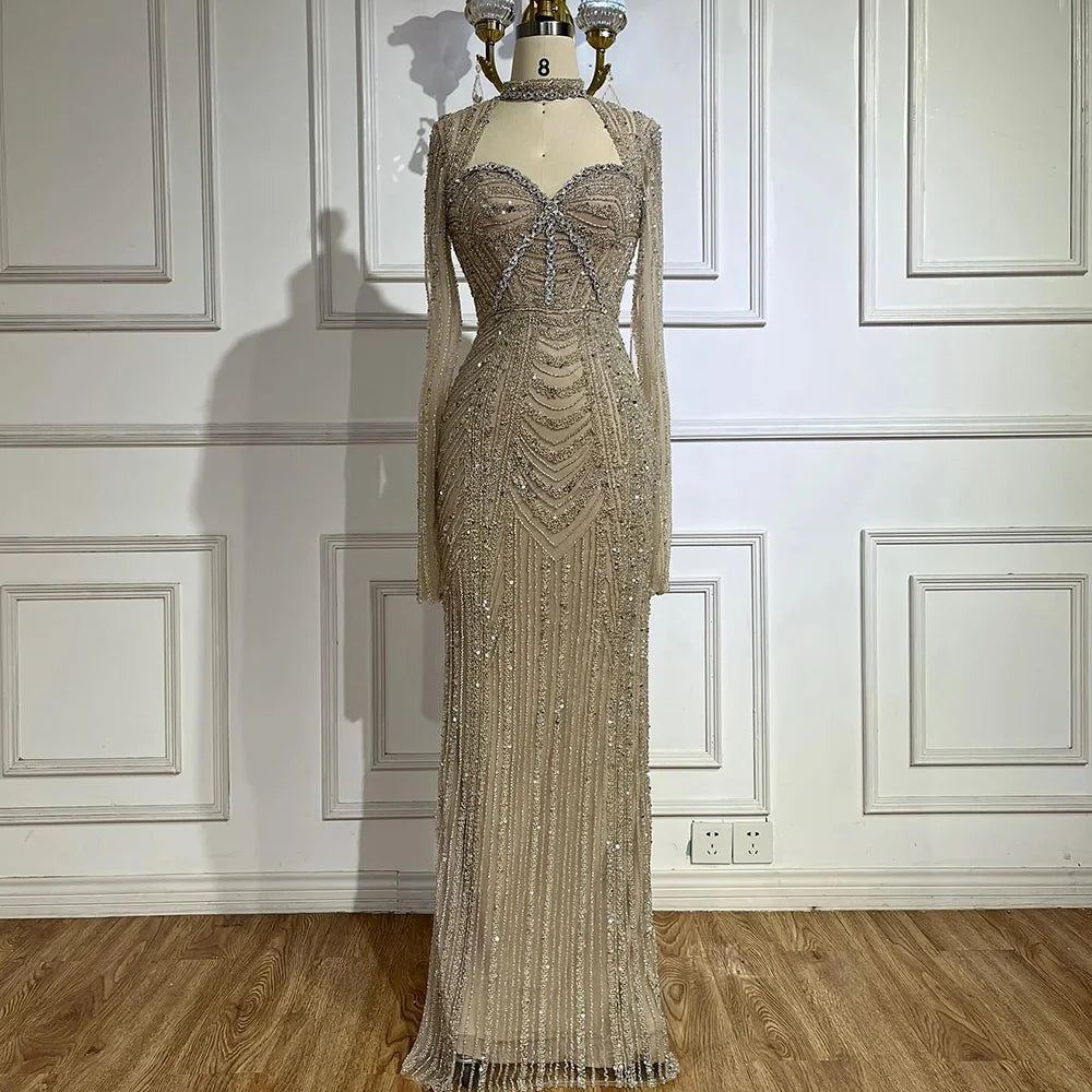 Act Fast Serene Hill 2024 Luxury Dubai Nude Sweetheart Mermaid Beaded Evening Gowns with Back Split for Women's Party LA72560A