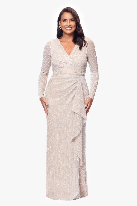 Crazy Savings "Maggie" Long Pleated Metallic V-Neck Dress