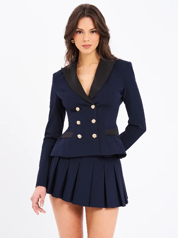 Buy More, Save More Nasia Navy Blue Double Breast Backless Blazer