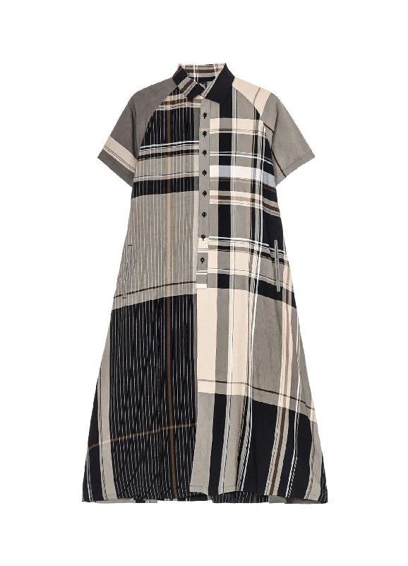 Closeout Sale RAYON WRINKLED PLAID SHIRT DRESS