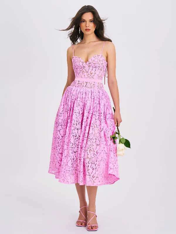 Must-Have Deals Lorena Pink Lace Drop Waist Midi Sundress