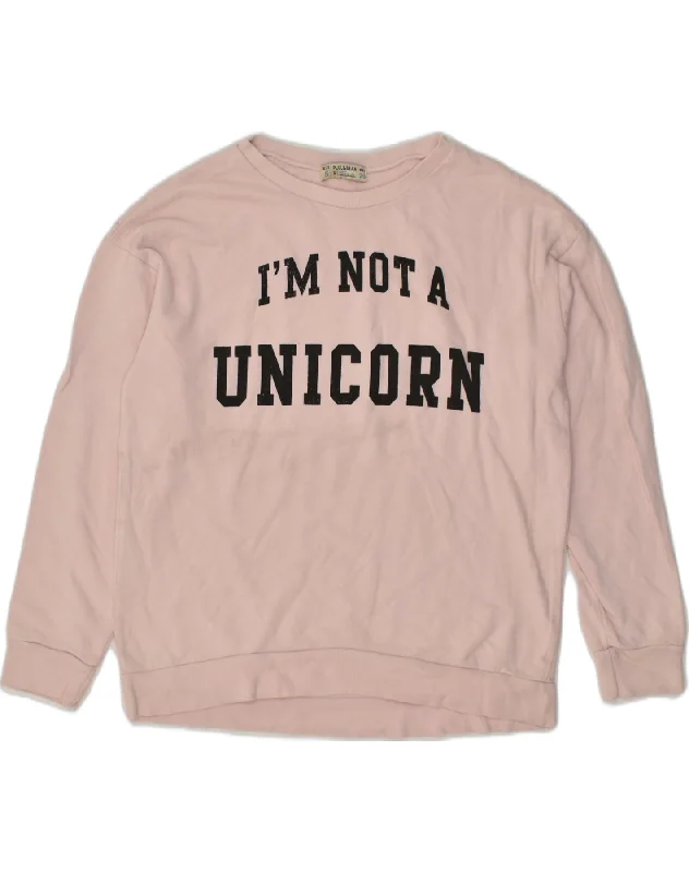 Stock Clearance PULL & BEAR Womens Oversized Graphic Sweatshirt Jumper UK 10 Small Pink