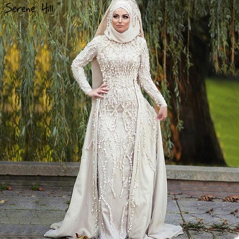 Super Bargain Dubai Designer High-end Evening Dresses Nude Beading Sequined LA6665