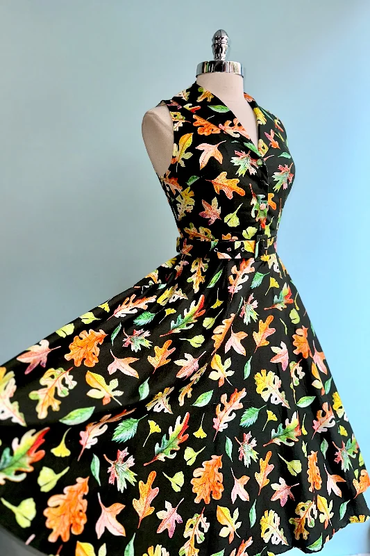 Closeout Sale Dark Green Leaf Print Jani Dress by Miss Lulo