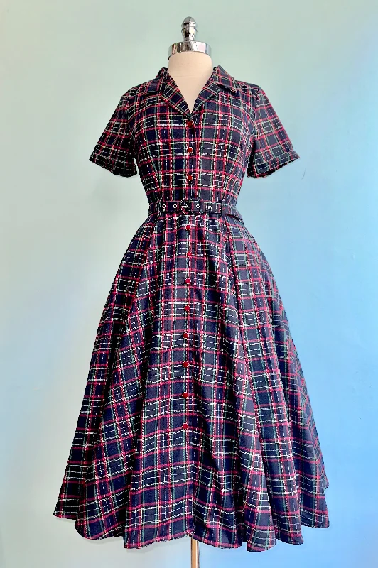 Discount Deals Navy Plaid Shirt Dress by Banned