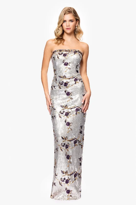 Special Discount “Mallory” Strapless Floral Sequin Floor Length Dress