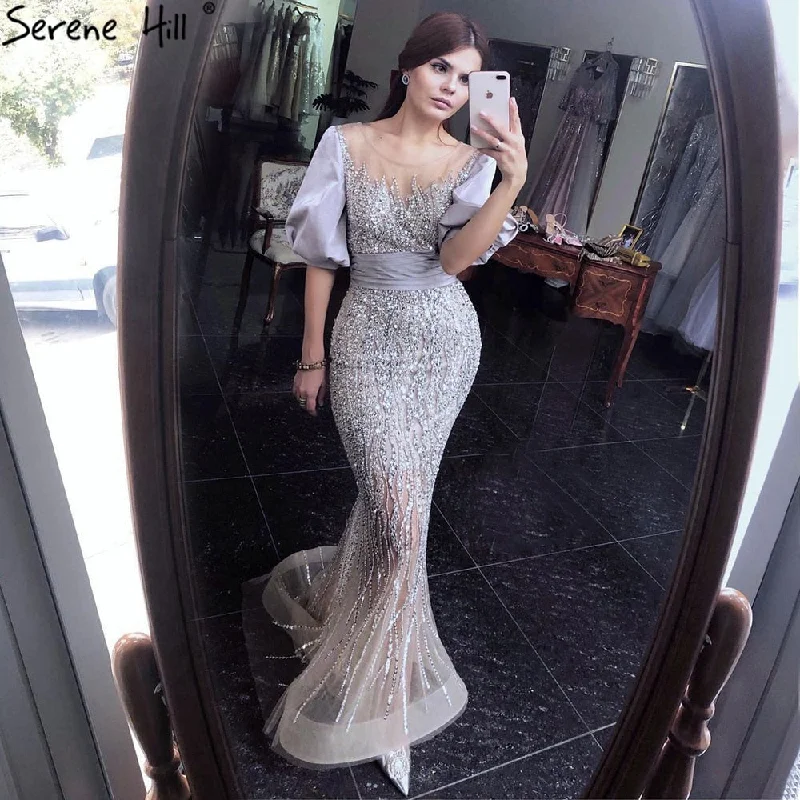 Savings Galore Serene Hill Silver Nude Luxury Mermaid Beading Evening Dresses Gowns Puffy Sleeves Elegant For Women Party LA70809 Savings Galore Serene Hill Silver Nude Luxury Mermaid Beading Evening Dresses Gowns Puffy Sleeves Elegant For Women Party LA70809