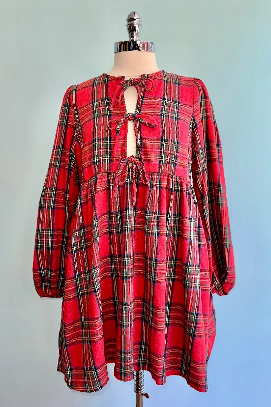 Bargain Prices Red Plaid Flannel Mini Dress