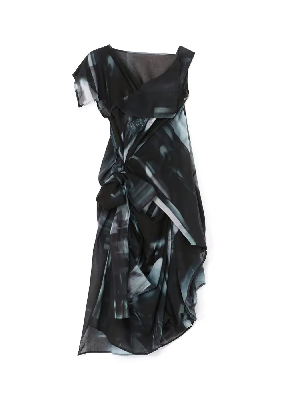 Instant Savings PHOTO SHREDDER PRINT DRAPE DRESS