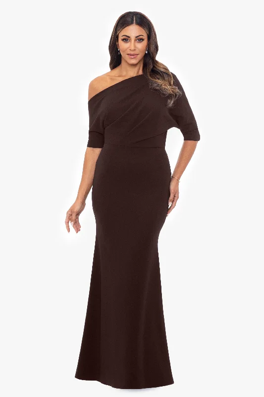 Big Discounts "Madeline" Long Scuba Crepe Off the Shoulder Drop Dress