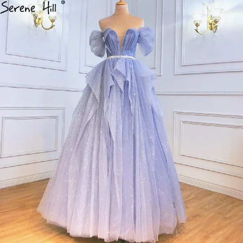 Final Sale Serene Hill Blue Simple Sexy Evening Dresses Gowns 2024 Sweetheart A-Line Lace Up For Women Party LA71158