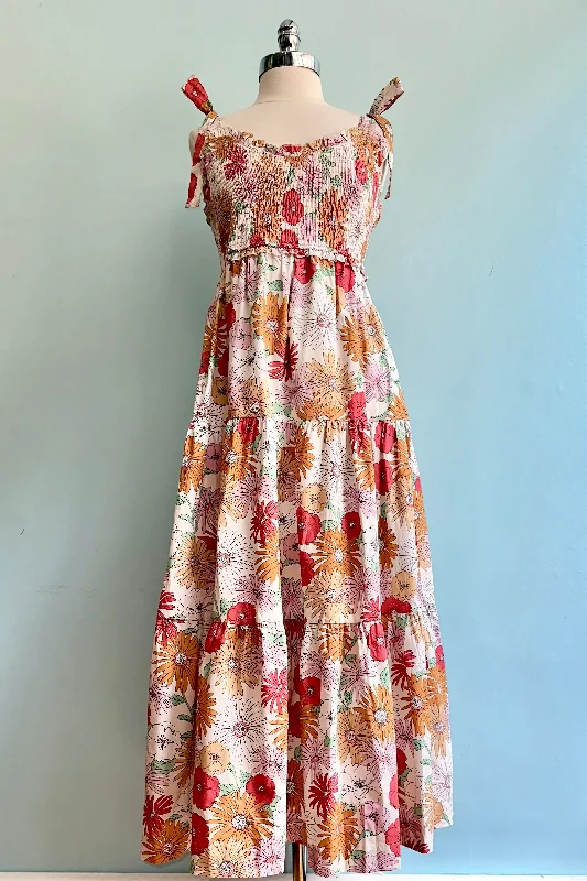 Final Clearance Tie Shoulder Floral Tie Shoulder Midi Dress