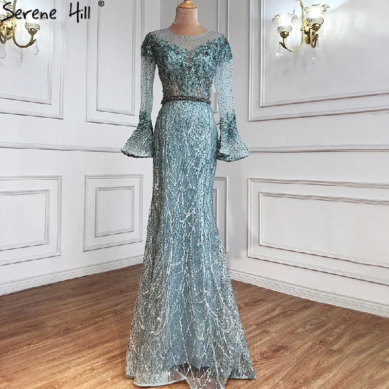 Must-Have Deals Sale Serene Hill Musliim Blue Mermaid Evening Dresses Gowns 2024 Elegant Beadrd Luxury For Women Party LA71128