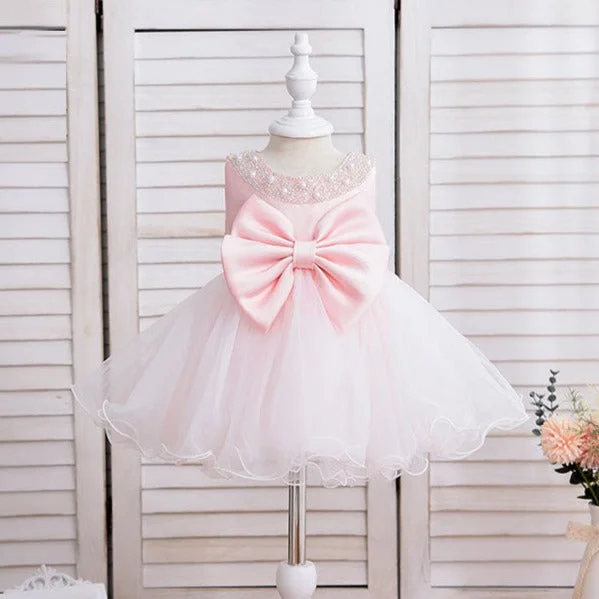 Friends and Family Sale Baby Girl Easter Dress Cute Bow Sleeveless Mesh Princess Dress