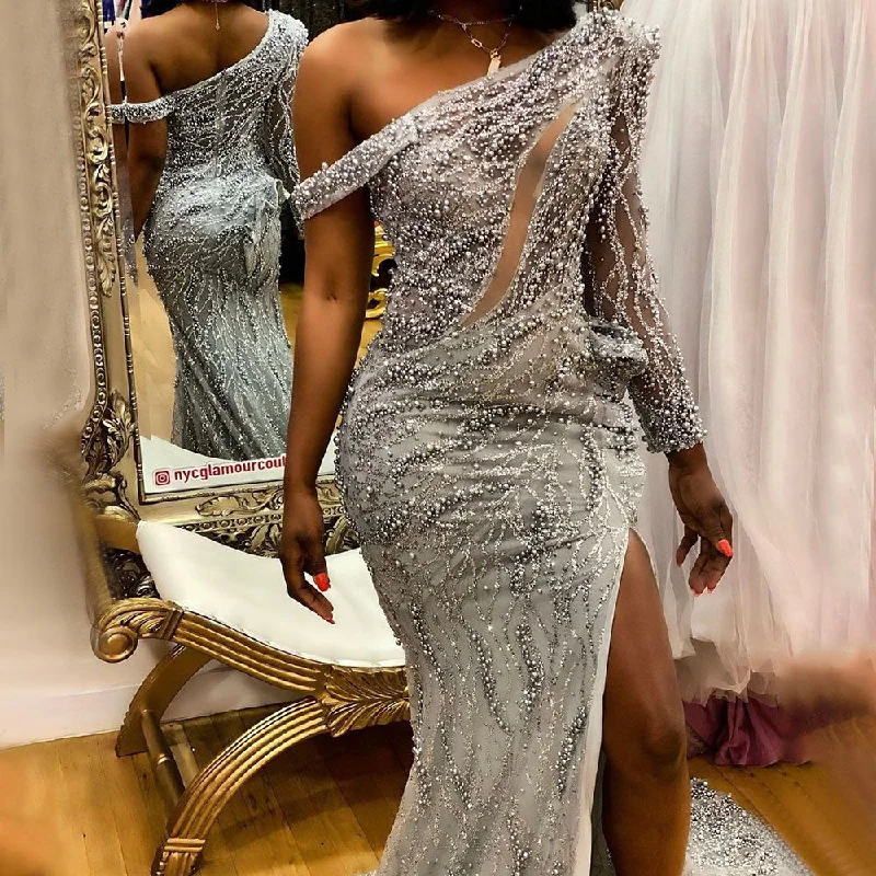Limited Time On Sale no return no refund Grey One Shoulder Luxury Evening Dresses Gowns 2024 Beaded Mermaid Elegant For Women Party Serene Hill LA71622 Limited Time On Sale no return no refund Grey One Shoulder Luxury Evening Dresses Gowns 2024 Beaded Mermaid Elegant For Women Party Serene Hill LA71622