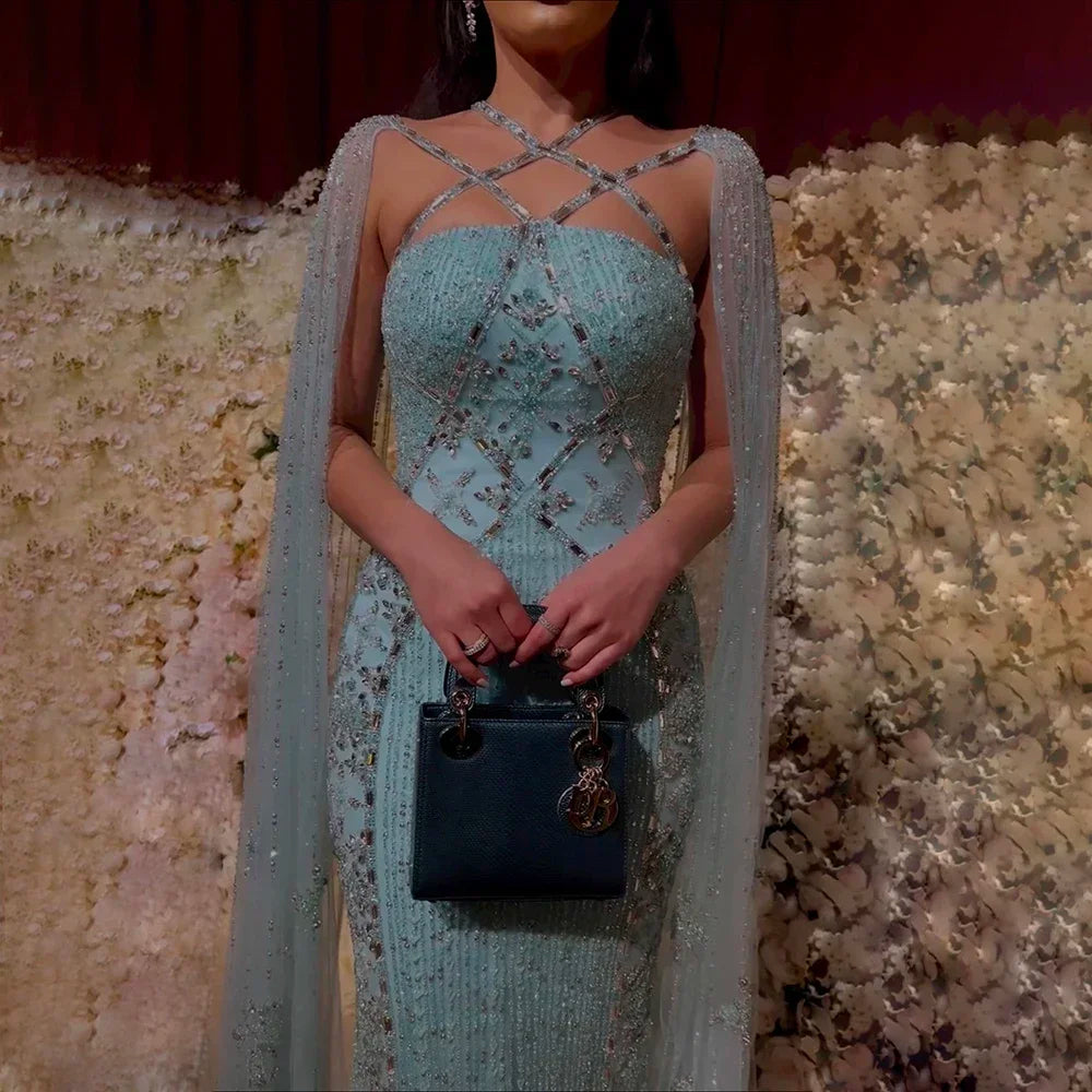 Best Bargains Serene Hill Arabic Luxury Dubai Mermaid Blue Cape Sleeves Beaded Evening Dresses Gowns 2024 For Women Party LA71905 Best Bargains Serene Hill Arabic Luxury Dubai Mermaid Blue Cape Sleeves Beaded Evening Dresses Gowns 2024 For Women Party LA71905