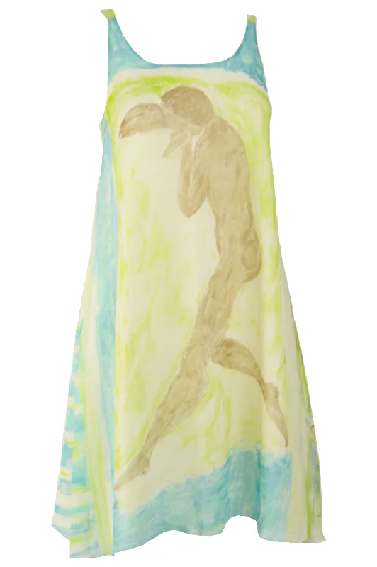 Hot Deal Womens Vintage Printed Silk Chiffon Dress, 1980s