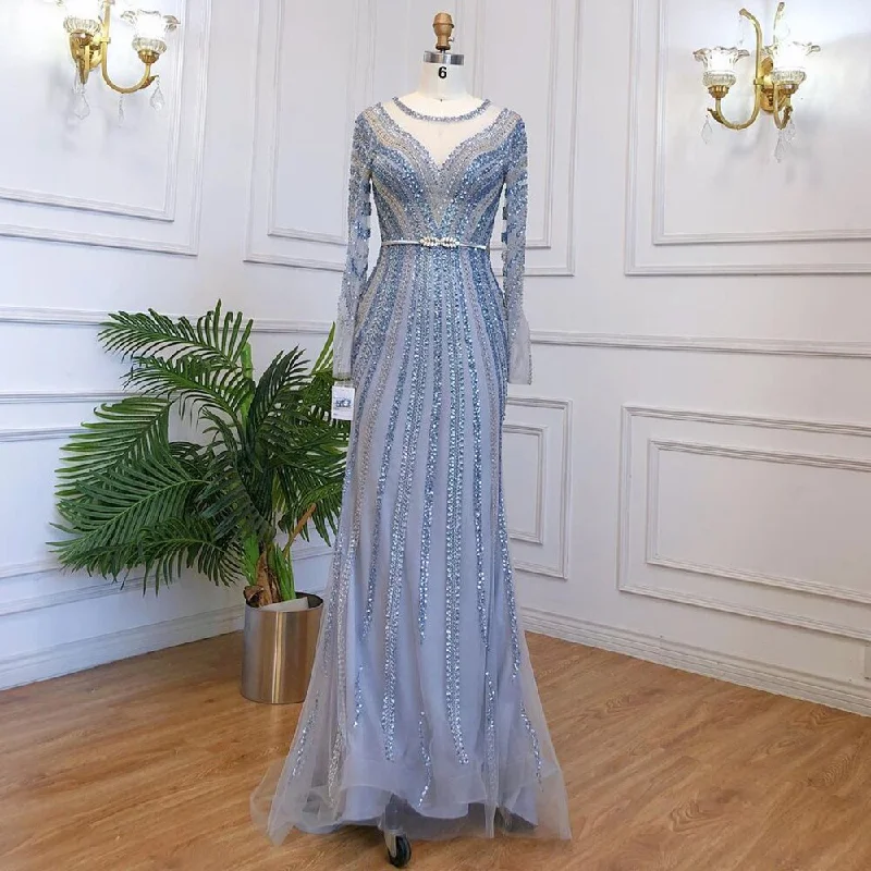 Stock Clearance Serene Hill Muslim Blue Luxury Evening Dresses Gowns 2024 Mermaid Elegant Beaded For Women Party LA71374A Stock Clearance Serene Hill Muslim Blue Luxury Evening Dresses Gowns 2024 Mermaid Elegant Beaded For Women Party LA71374A