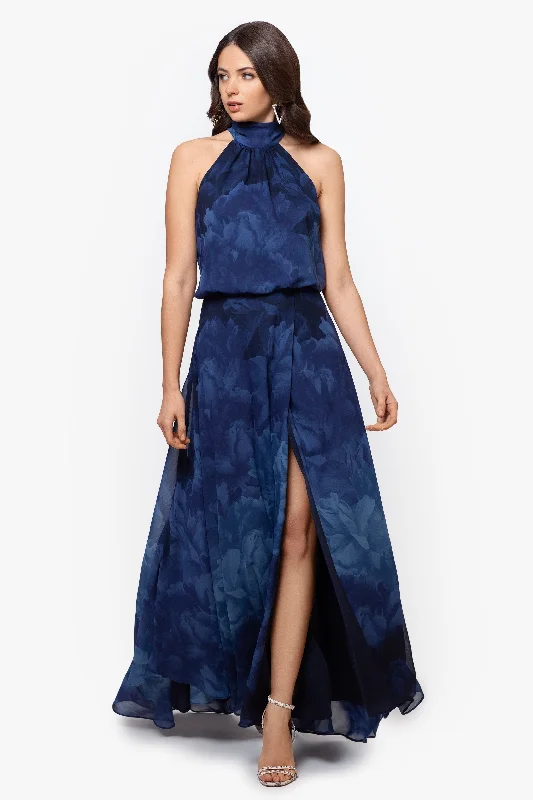 Closeout Sale "Tami" Chiffon Print High Halter Neck Gown