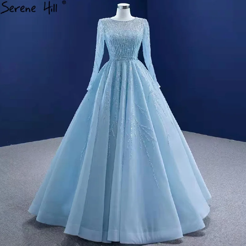 Massive Deals Serene Hill Muslim Blue Luxury Wedding Dresses 2024 Beaded Lace Up High-end Bridal Dress HM67395 Custom Made