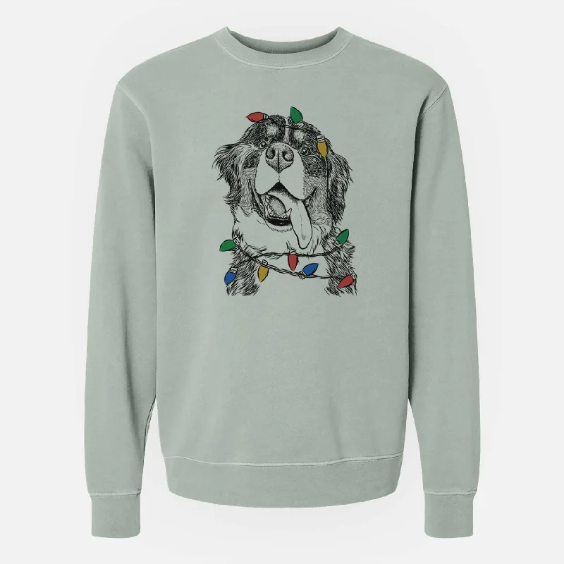 Weekend Deal Christmas Lights Theo the Bernese Mountain Dog - Unisex Pigment Dyed Crew Sweatshirt