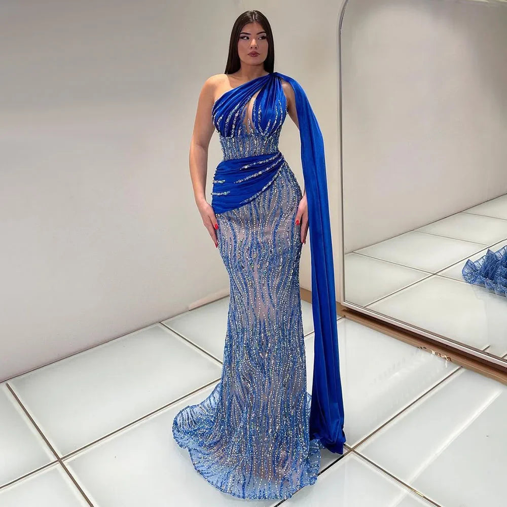 Warehouse Sale Serene Hill Blue Mermaid One Shoulder Elegant Cape Sleeve Beaded Luxury Evening Dresses Gowns For Women Party 2024 LA72323 Warehouse Sale Serene Hill Blue Mermaid One Shoulder Elegant Cape Sleeve Beaded Luxury Evening Dresses Gowns For Women Party 2024 LA72323