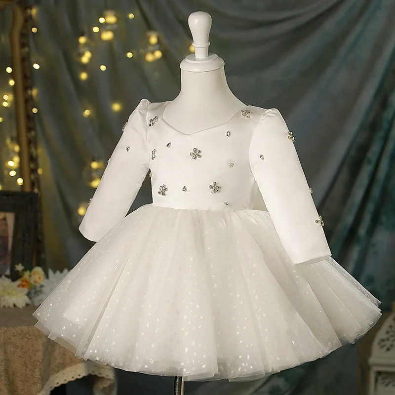 Steals and Deals Baby Girl Dress Toddler White Long Sleeve Sequin Flower Girl Dress Fluffy Princess Christening Dress Steals and Deals Baby Girl Dress Toddler White Long Sleeve Sequin Flower Girl Dress Fluffy Princess Christening Dress