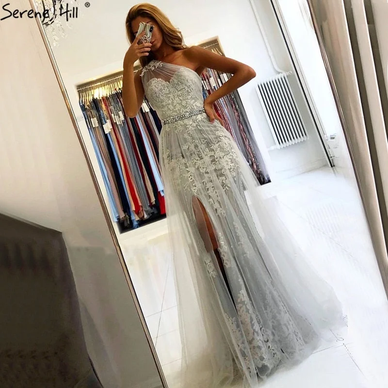 Clearance Event Sale Serene Hill Grey Mermaid Elegant Evening Dresses Gowns 2024 One Shoulder Lace Sexy Pearls For Women Party LA70635 Clearance Event Sale Serene Hill Grey Mermaid Elegant Evening Dresses Gowns 2024 One Shoulder Lace Sexy Pearls For Women Party LA70635