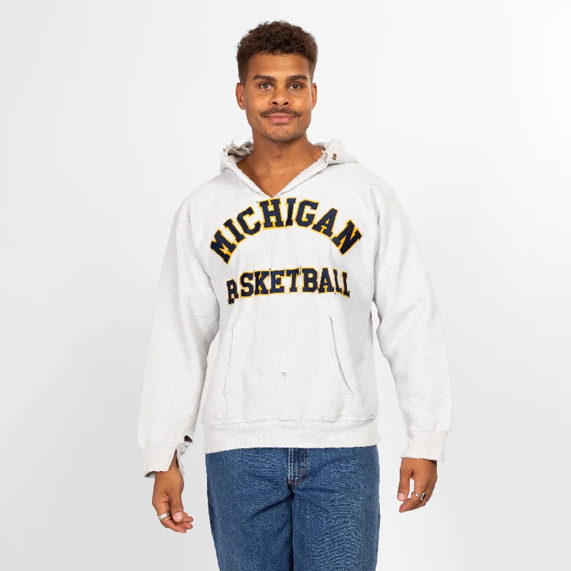 Discount Days Large 90s University Of Michigan Distressed NCAA Basketball Hoodie