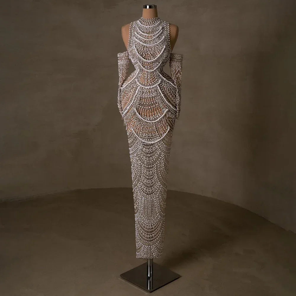 Grand Opening Sale Serene Hill Customized Arabia Nude Mermaid Elegant Evening Dress Gowns with Pearls Beaded for Formal Occasion 2024 LA72091A