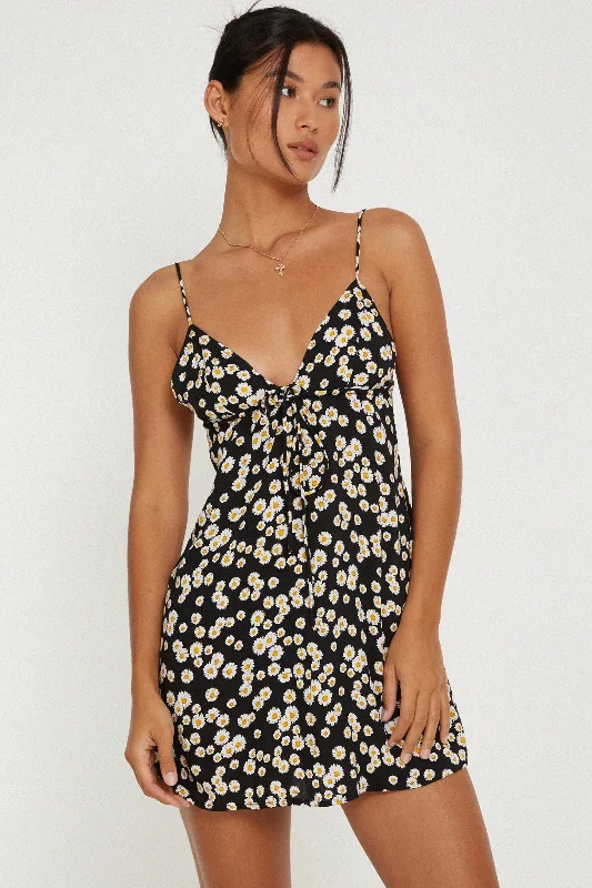 Bargain Bin MOTEL ROCKS SENORA MINI DRESS IN MINI DAISY BLACK