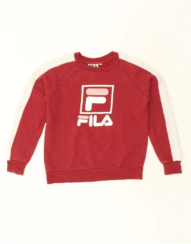 Fantastic Offers FILA Womens Graphic Sweatshirt Jumper UK 2 2XS Red Cotton