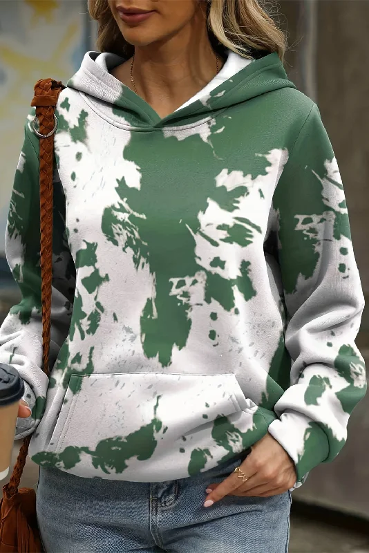 Discount Deals Green Tie Dye Print Kangaroo Pocket Loose Hoodie