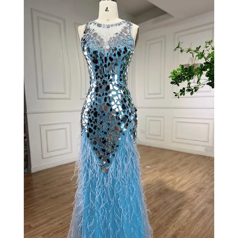 Don't Wait Serene Hill Blue O-neck Tank Sleeveless Feathers Mermaid Evening Dresses Elegant Formal Party Gowns For Women 2024 LA72081 Don't Wait Serene Hill Blue O-neck Tank Sleeveless Feathers Mermaid Evening Dresses Elegant Formal Party Gowns For Women 2024 LA72081