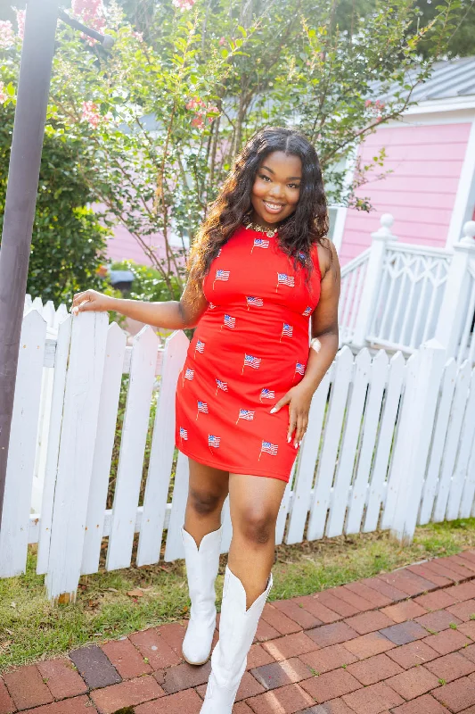 Unmissable Offer Red Beaded Flag Tank Dress